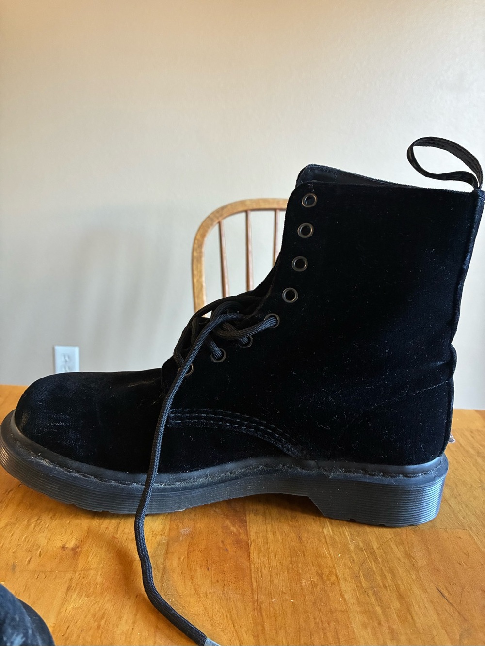 Dr. Martens Black Velvet Lace-Up Combat Boots - Picture 3 of 8